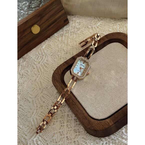 Rose Gold Vintage Unique Iridescent Dainty Women’s Square Wrist Watch
